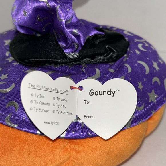 Gourdy 2005 TY Beanie Pluffies Retired Halloween Pumpkin Witch Jack OLantern NEW - Picture 3 of 9